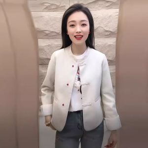 Áo Khoác Da Nữ Phong Cách Trung Hoa Mới Xuân Thu Cổ Đứng Dài Tay Thường Xuyên Chất Liệu Khác Thời Trang Thanh Lịch