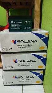 (4 buah) AKI SEPEDA LISTRIK SOLANA 48v 12ah DEEP CYCLE AKI EVB 6DZF12 AKI KERING SEPEDA LISTRIK UNIVERSAL