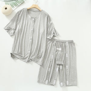 Elderly Caregiving Full Open Post-Surgery Caregiving Gown Easy to Put on And off Bedridden Incontinence Clothes Summer Cotton