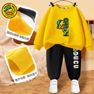 Yellow Duck Childrens Clothing Set Autumn Winter Long Sleeve Two-Piece Set for Boys Cartoon Sweatshirt And Pants Kids Outfits