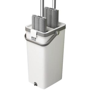 JSB Home Cleaning Mop Bucket Flat Mop No Wash Handheld Floor Cleaner Stainless Steel Pole Ultrafine Fiber Pads for All Spaces