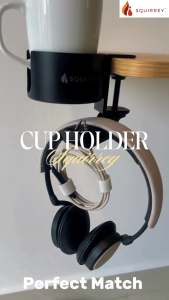 Squirrey Tonarc Clamp-On Headphone Hanger with Cup Holder 360° Rotatable Cable Slot Aluminium Desk Space Saver