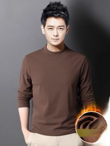 ROMON | เสื้อยืดแขนยาวผู้ชาย คอตั้งปานกลาง คอกลม สีพื้น ด้านหลัง เสื้อชั้นในสองด้าน ทรงหนา ผ้าเดอร์มอล Pure Color ฤดูใบไม้ผลิและฤดูใบไม้ร่วง