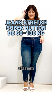 AFAREEN - Celana Panjang Jeans Ripped Sobek Wanita Legging Jeans Jumbo Pinggang Karet Sobek Wisker Big Size 35-42
