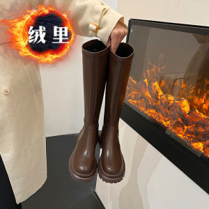 Womens Thick Bottom Long Tube Boots Winter Warm Fleece High Tube Autumn Winter Wide Knight Boots Fat MM Thick Leg