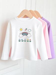 Áo Thun Dài Tay Mùa Thu Cho Bé Gái Áo Lót Giữ Nhiệt Áo Thun Cổ Tròn in Hình Thỏ Áo Thun Trẻ Em Mùa Xuân Thu