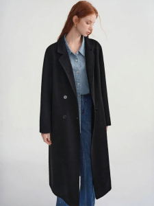 DUSHU | Plus Size Double Face Wool Coat with Notch Lapel and Two-row Buttons
