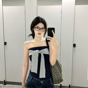 Korean Style Elegant Striped Tie-Back Crop Top Summer 2025 Fashion Design Sensation Slim Fit Womens Vest Trendy Design