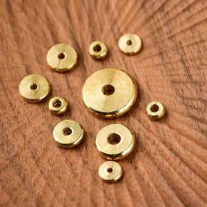 ลูกปัดทองคำทรงกลมแบบดั้งเดิม ลูกปัดติดต่อกัน แหวนเปิด แผ่นรอง สร้อยข้อมือ DIY อุปกรณ์ที่ไม่ซีดจาง