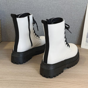 Giày Bốt Martin Đế Dày Cho Nữ Mùa Đông 2025 Giày Bốt Ngắn Tăng Chiều Cao Màu Đen Phong Cách Anh Giày Bốt Da PU Đế Cao Su
