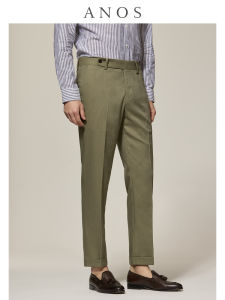 ANOS | Flax Blend Fishbone Pattern Stretchable Wrinkle Resistant Business Trousers