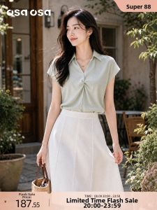 OSA | French Knot V-Neck Short Sleeve Shirt Summer New Light Texture