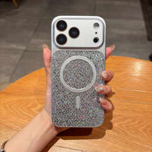 Luxury Glitter Sequin Crystal Camera Lens For Magsafe Magnetic Phone Case For iPhone 17 16 15 14 Pro Max Shockproof Bumper Cover