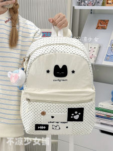 Cute Cat Pattern Large Capacity Backpack Fresh Style Dual Shoulder Bag Dots Design Versatile Youth Backpack School Bag
