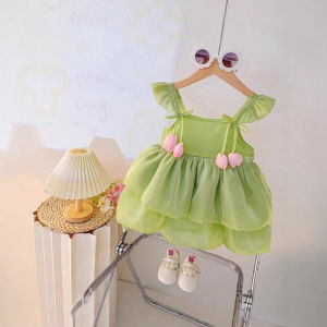 Princess Style Summer Dress for Baby Girls Bright Surface Cute Vest Skirt Cotton Soft Breathable Comfortable Floral Print A-Line Skirt