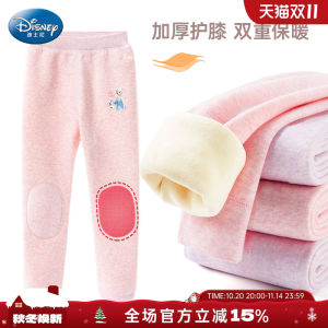กางเกงขายาวผ้าขนแกะอุ่นสำหรับเด็ก Disney Princess ผ้าฝ้ายหนา ทรงหลวม เอวยางยืด ความยาวถึงเข่า ระบายอากาศได้ดี
