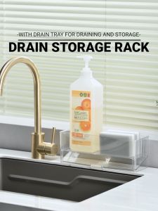 Sponge Drainer Rack Sink Storage Organizer Kitchen Bathroom Sink Dishwashing Soap Holder Sink Accessories with Drainer