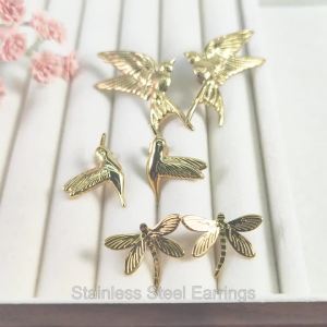 JeeMango Stylish Metal Hummingbird Animals Earrings ​18K Gold Plated Stainless Steel Trendy Jewelry For Women Daily Party E25098