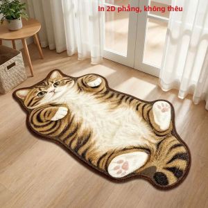 2D Tabby Cat Doormat Mềm Mại Chống Trơn Trượt Trong Nhà/Ngoài Trời Thảm Thấm Hút Phòng Tắm Thảm Trang Trí Nhà Chống Phai Màu Polyester Lối Vào Sàn Nhà