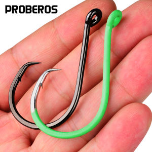 Proberos 10pcs/box Fluorescent Green Circle Fishing Hooks - High Carbon Steel Sharp  Hooks with Barbed Tips