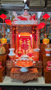 Combo Bộ bàn thờ ngang 48cm trụ gỗ xoan [đá hoa cương màu đỏ]