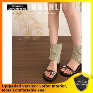XUJIA | Elevating Heel Vintage Style Metal Buckle Summer Boot