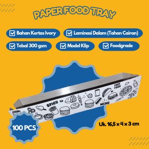 100 PCS Paper Food Tray Wadah Box Kertas untuk Sosis Motif Fast Food Warna Hitam