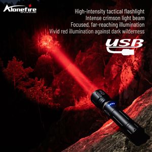 Alonefire Zoom Red Light LED High Power Flashlight USB Rechargeable Aluminum Torch Camping Outdoor Hiking Hunting Fishing Lamp