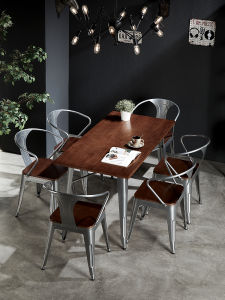Modern Simple Industrial Style Solid Wood Dining Table And Chair Set for Restaurant Cafe Bar Artistic Style Long Rectangle Table