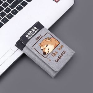 Short Foldable Cheems Expression Wallet Student Edition Autumn Japanese Spitz Lazy Dog Themed Bifold Card Holder PU Leather