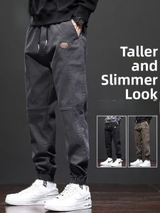 ROMON | Romon Mens Loose Fit Elastic Waist Cargo Pants Spring Autumn Casual Long Trousers Trendy Youthful Style Pocket Detail Water Washed
