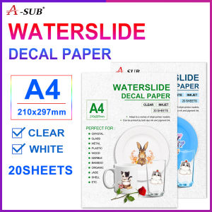 【Waterslide Decal Paper】A-SUB Clear/White Water Slide Decal Paper A4 Inkjet Water Transfer Paper 20pcs