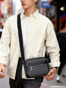 Versatile Waterproof Mens Shoulder Bag Casual Crossbody Square Bag Fashionable Youth Simple Style Business OL Polyester Lining