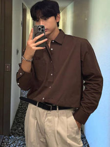 American Style Cotton Linen Brown Shirt Loose Long Sleeve Casual Versatile Workwear Shirt Linen Breathable Trendy Shirt