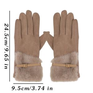 Faux Suede Five Finger Gloves Soft Lining Fleece Trim Adjustable Buckle Outdoor Driving Cycling Daily Wear