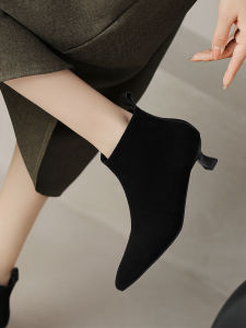 รองเท้าบูทส้นสูงแบบฝรั่งเศสสำหรับผู้หญิง หนังแท้ หัวเข็มขัด ฤดูใบไม้ร่วง/ฤดูหนาว รองเท้าบูทถึงเข่า ขนาดใหญ่ 41-43