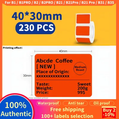 【Pure Label】NIIMBOT B1 / B1PRO / B2 / B2PRO / B21 / B21Pro / B21 Pro / B31 / B3S / B203 Waterproof Oil proof Tearproof Thermal Printing Paper 40*3050*30mm Self Adhesive Label Sticker Product Price/Food Label Paper Solid Color Cartoon Name Sticker