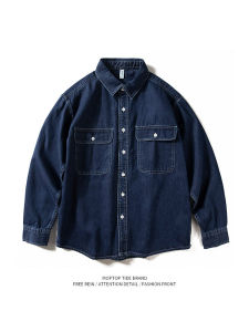 ลำลอง เสื้อเชิ้ตแขนยาวผู้ชาย เดนิม ฤดูใบไม้ผลิ ฤดูใบไม้ร่วง หลวม สไตล์อเมริกัน Vintage เรียบง่าย เสื้อแจ็คเก็ต Mr. WH โพลีเอสเตอร์ ไฟเบอร์ 100%