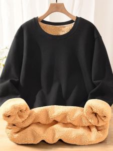 Thickened Fleece round Neck Sweatshirt Mens Lamb Velvet Base Shirt Trendy Casual Inner Wear Autumn Winter Hoodie Streetwear