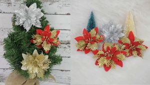 Msia (Ready Stock) 1pc 14cm Artificial Christmas Glitter Flower Fake Merry Xmas Tree Decoration Decor DIY Ornament