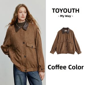 Toyouth | Barn Vintage Suede Leather Collar Workwear Style Casual Jacket