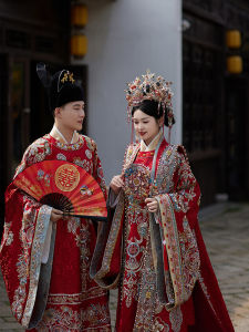 Traditional Chinese Wedding Dress Fengguan Xiacui Full Set New Bride Marriage Costume Ming Dynasty Hanfu Wedding Attire