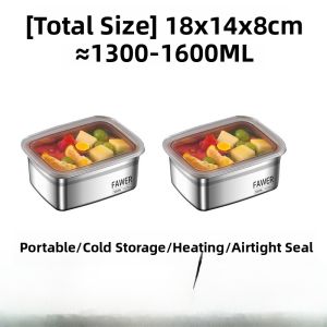 Leakproof Stainless Steel Food Storage Box Square Container Refrigerator Lunch Box Sealed Preservation Container for Business And Home Use