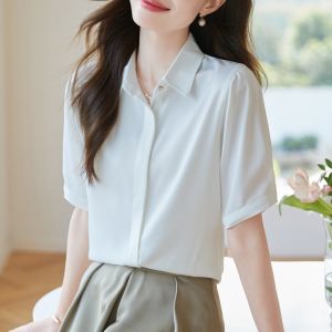 Professional Womens White Shirt Summer Anti-Wrinkle No-Iron Interview Work Commuting Formal Top Short Sleeve
