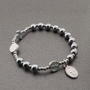 AmenLife SG THERE IS NONE LIKE YOU 6mm Handcrafted Catholic 6mm Hematitie St Benedict Medal Hematite Cross Rosary Bracelet BB203