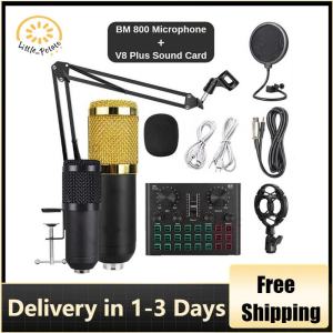 V8 Sound Card full set with BM-800 Microphone Condenser Recording Mic Kit Set Sing Vocal Audio Interface Studio for PC for Phone