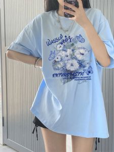 XINDADANG | Cotton Light Blue Summer Loose T-Shirt