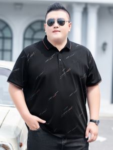 SHIPAILUO | Plus Size Mens Summer Polo Shirt Loose Casual Thin Print T-Shirt Big Size Fashionable Turn-down Collar Cotton Polyester Blend