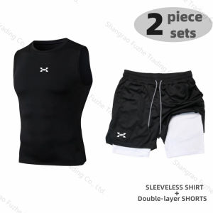 Sports Boxing Sets Basic Sleeveless Shirt+2-in-1 Shorts Sets Gym Compression Quick Drying Training Workout Stretch Skinny Sets