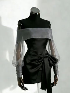 DANTING | Elegant Black Womens Dress Waistband Design Fall